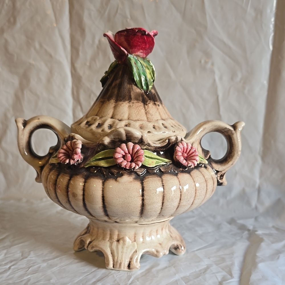 Vintage Ceramic Vase with Floral Design Capodimonte New 7x8 Inches